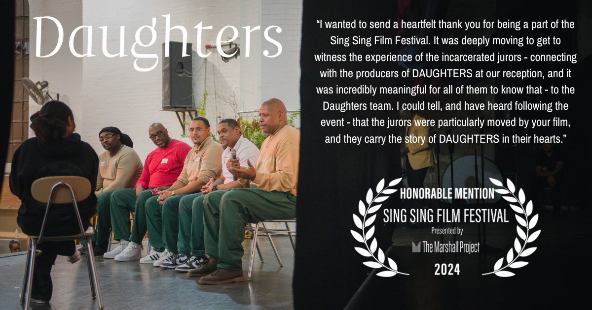 girlsforachange's tweet photo. We want to send another thank you to The Marshall Project for the invitation to screen Daughters at the Sing Sing Film Festival. Credits to Kholood Eid and the Marshall Project for this wonderful photo! https://t.co/UEZu7OQssv