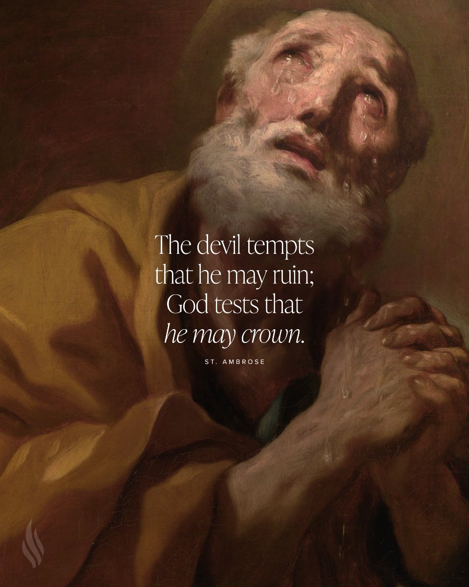 BishopBarron's tweet photo. "The devil tempts that he may ruin; God tests that he may crown." —St. Ambrose https://t.co/BG8OZ1Tz7y