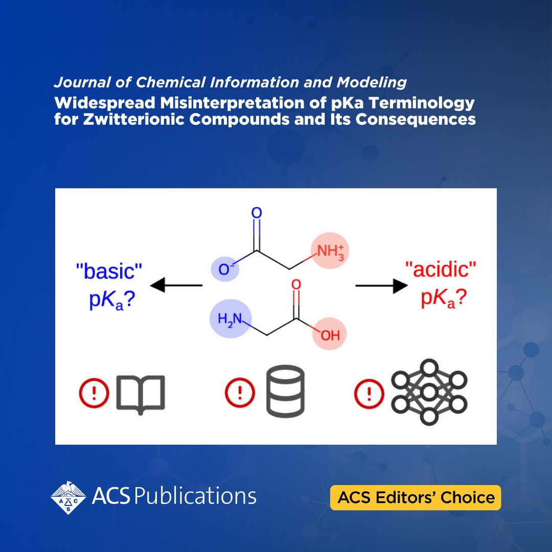ACS Publications (@acspublications) on Twitter photo 'Widespread Misinterpretation of pKa Terminology for Zwitterionic Compounds and Its Consequences' from Journal of Chemical Information and Modeling (<a href="/JCIM_JCTC/">JCIM & JCTC Journals</a>) is currently free to read as an #ACSEditorsChoice.
📖 Access the full article: go.acs.org/bT5 'Widespread Misinterpretation of pKa Terminology for Zwitterionic Compounds and Its Consequences' from Journal of Chemical Information and Modeling (<a href="/JCIM_JCTC/">JCIM & JCTC Journals</a>) is currently free to read as an #ACSEditorsChoice.
📖 Access the full article: go.acs.org/bT5