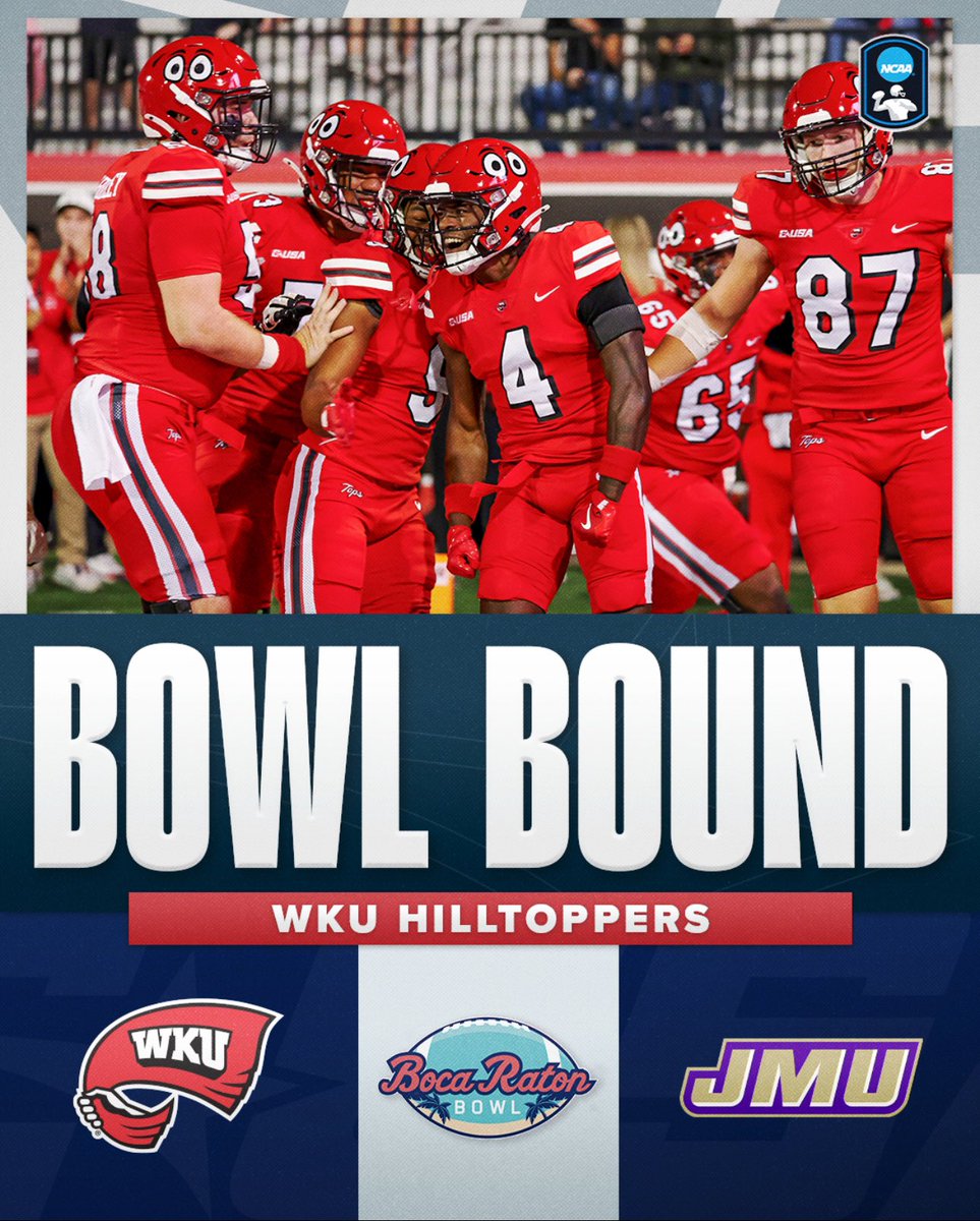 Conference USA (@conferenceusa) on Twitter photo π΄ TOPS ARE BOWL BOUND π΄
WKU will face James Madison in the Boca Raton BowlβοΈ
#NoLimitsOnUs | <a href="/WKUFootball/">WKU Football</a> π΄ TOPS ARE BOWL BOUND π΄
WKU will face James Madison in the Boca Raton BowlβοΈ
#NoLimitsOnUs | <a href="/WKUFootball/">WKU Football</a>