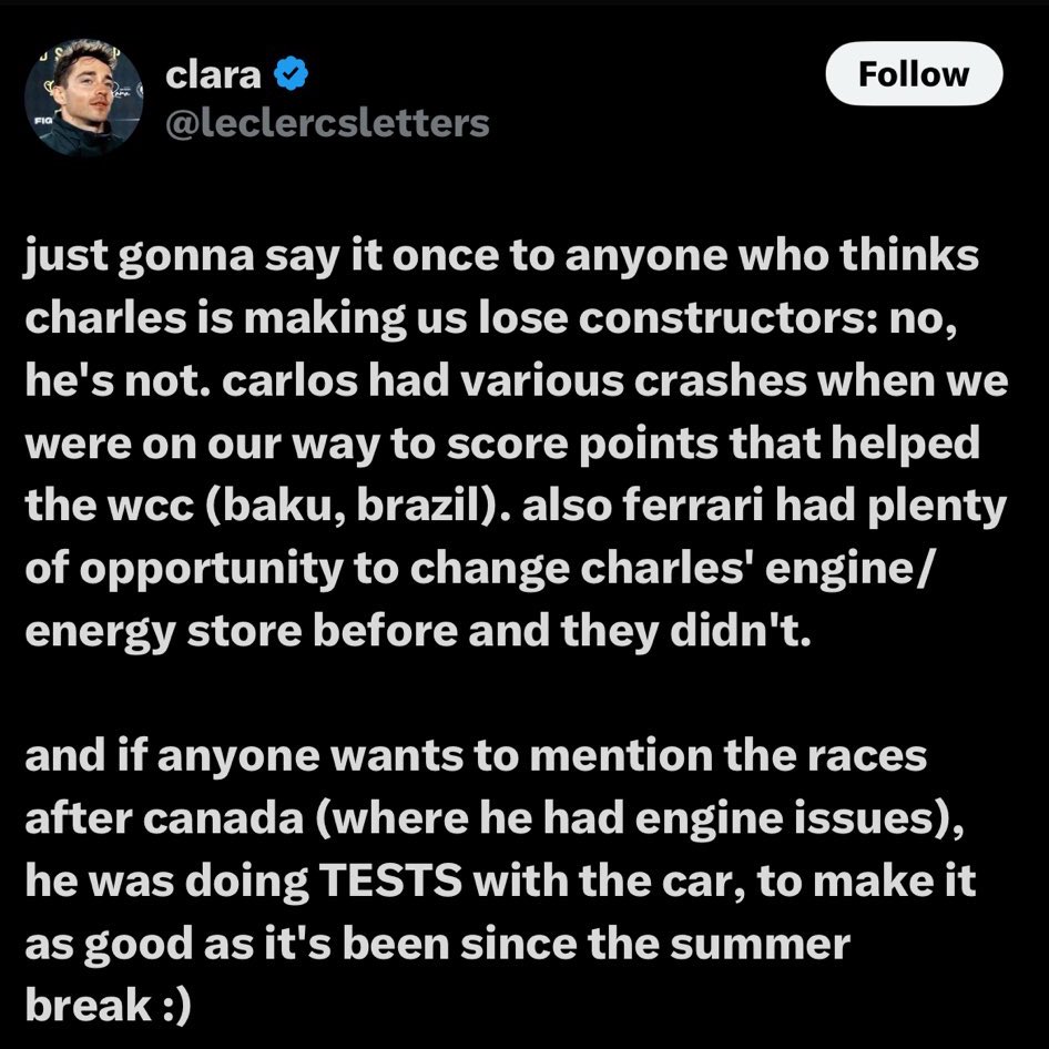 sainzastri's tweet image. how in gods name is your drivers shitty qualifying and grid penalty carlos fault??? baku was not his fault and brazil was a crazy dangerous race. stop watching races on twitter clara you look stupid