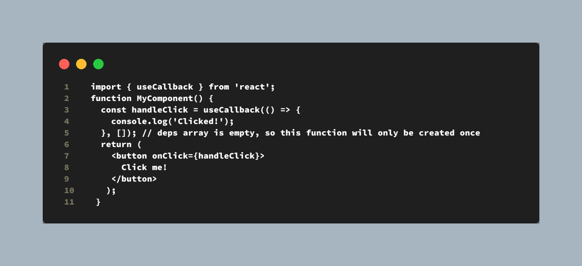 i_amrrs's tweet image. Did you know that in #ReactJS, you can use the `useCallback` hook to memoize functions and prevent unnecessary re-renders?
Example:
#ReactJS #ReactPerformance #JavaScriptTips #FrontEndDev #WebDevelopment #CodingTricks #SoftwareEngineering #DeveloperTools #JSBestPractices