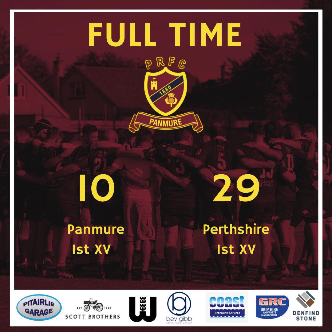 Full time at Forthill: Panmure 10-29 Perthshire

Physical game at Forthill sees Perthshire take the win, good effort from all the team. Onto next week.

#PlayUpPanmure