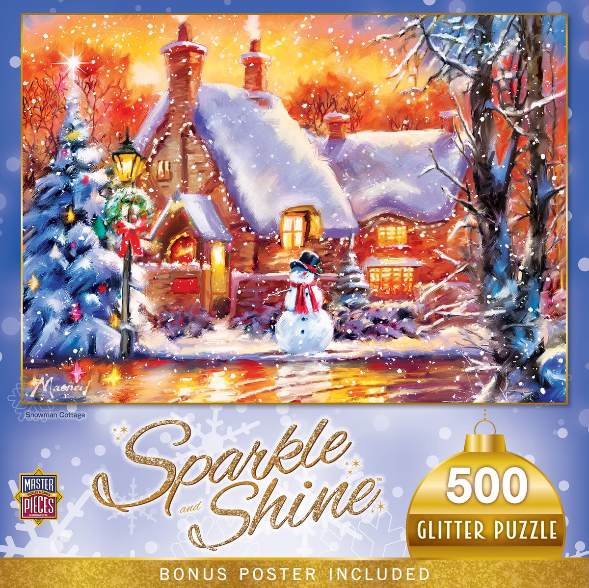 MasterPiecesToy's tweet photo. Is that Frosty? ☃️ 
Comment '⛄' if you LOVE snowman puzzles just as much as us! 😆 
✨ Sparkle & Shine - Snowman Cottage 500 Piece Glitter Jigsaw Puzzle
Shop snowman-approved Christmas finds at our shop: https://t.co/o9UGnDFXl3 | link in bio
#puzzleaddict #puzzlegram #puzzlecommunity #puzzlelover #jigsawpuzzle