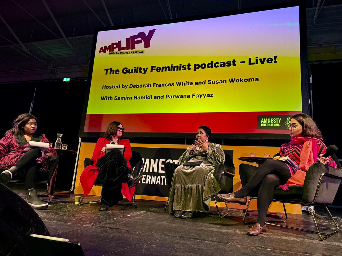 Amnesty UK (@amnestyuk) on Twitter photo A special live podcast recording of The Guilty Feminist Podcast at #Amplify.
<a href="/DeborahFW/">DeborahFrances-White</a>, <a href="/HuriaSamira/">Samira Hamidi</a>, <a href="/ParwanaFayyaz/">Dr Parwana Fayyaz</a> and Susan Wokoma discuss the situation faced by women and girls in Afghanistan. A special live podcast recording of The Guilty Feminist Podcast at #Amplify.
<a href="/DeborahFW/">DeborahFrances-White</a>, <a href="/HuriaSamira/">Samira Hamidi</a>, <a href="/ParwanaFayyaz/">Dr Parwana Fayyaz</a> and Susan Wokoma discuss the situation faced by women and girls in Afghanistan.