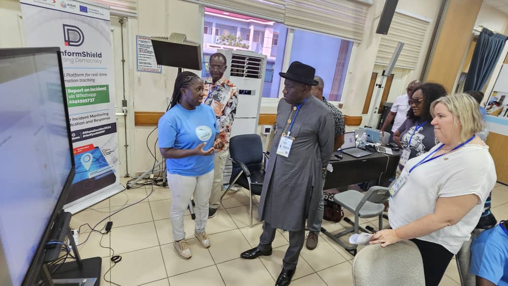 ghanaelections's tweet photo. Our incident desk introduced the Disinformation Detection Platform (DDP) to H.E. @GEJonathan , Leader of the West African Elders Forum (@The_WAEF ) and former President of Nigeria.

The platform is designed to combat misinformation and safeguard electoral integrity across the region. As a champion of democracy and peace, H.E. Goodluck Jonathan’s interest in this innovative tool underscores its significance in ensuring free, fair, and transparent elections.

Together, we’re taking steps to protect democracy, one verified fact at a time.

#DisinformShield
#WestAfricanEldersForum
#GhanaElections
#DemocracyMatters
#GhanaDecides2024