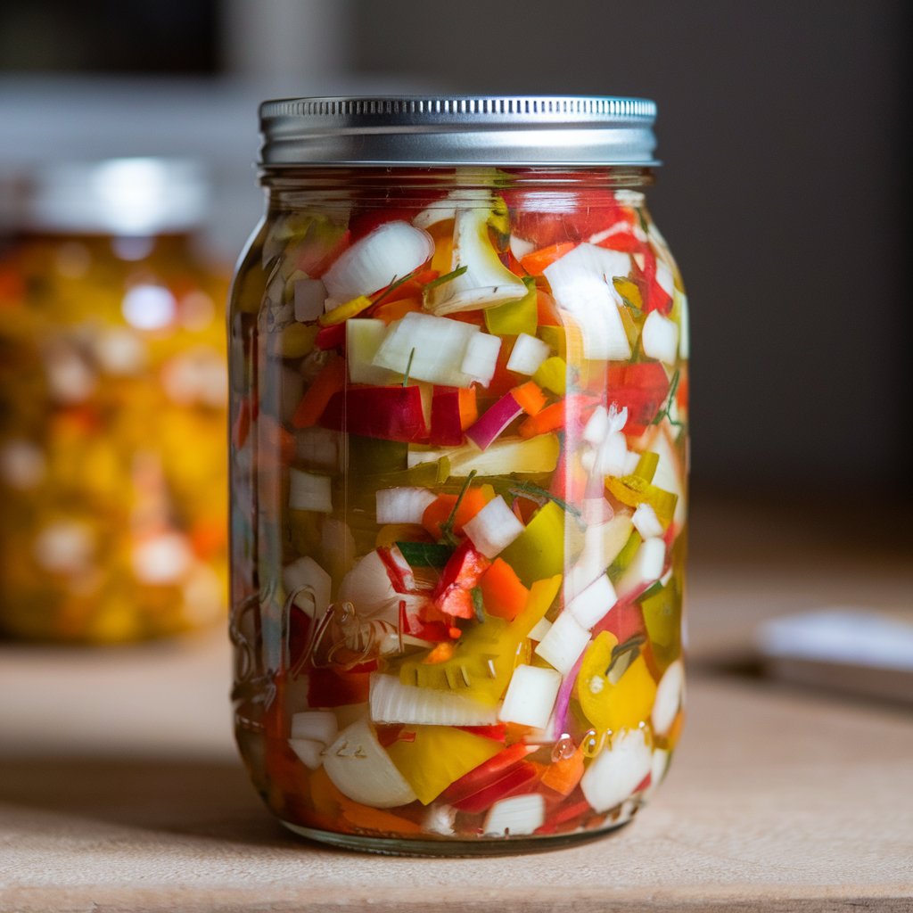 SwpRecipes's tweet photo. Tangy, sweet, &amp; full of flavor!  This Homemade Chow Chow is the perfect topping for burgers, hot dogs, or sandwiches.

#HomemadeChowChow #PickleLovers #EasyRecipes #TangyAndSweet #DIYPickles #FoodieFavorites https://t.co/7aqNZE5brS