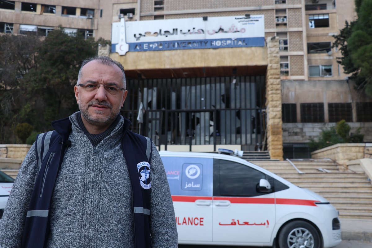 🚨Hospitals in Aleppo are shut down, healthcare is collapsing, and families are left without essential medical services. Recent shelling destroyed Aleppo University Hospital, deepening the humanitarian emergency.

Dr. Mazen Kawara, SAMS Regional Director, shared: "There is an