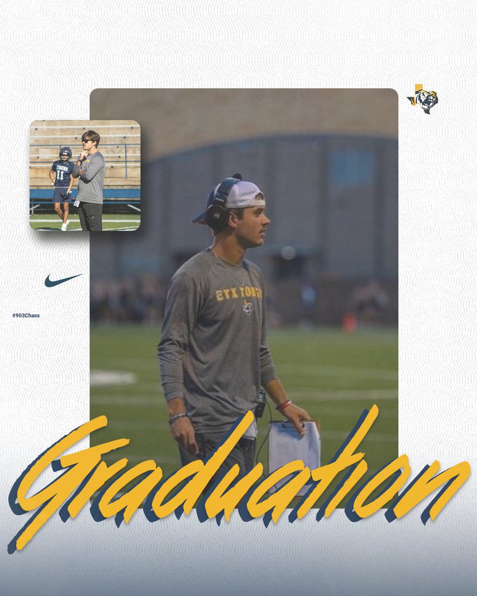 ETBU_Football's tweet photo. Help us celebrate our guy Coach Spinney. He is making his walk across the stage this morning!
#903Chaos #TigerFamily https://t.co/h61fnUxPJx