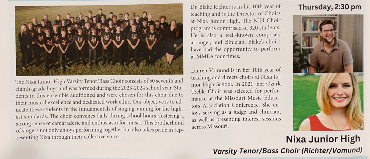 Look who was featured in this month‘s issue of the Missouri School Music magazine! MMEA is just over a month away for these boys and they can’t wait! 🎶🤜🏻🤛🏻🎶