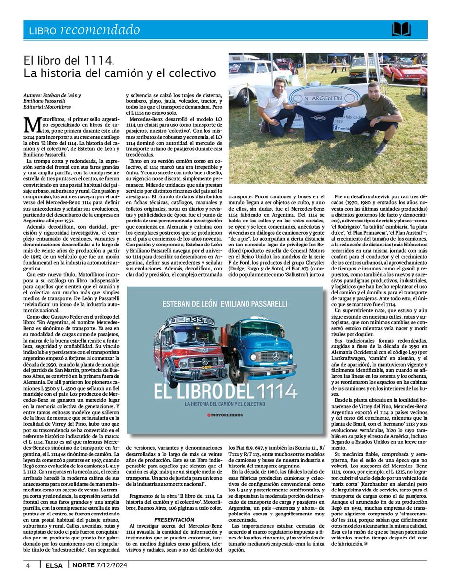 HOY El libro del 1114 La historia del camión y el colectivo de Esteban de León y Emiliano Passarelli salió como Libro Recomendado en el Suplemento Elsa <a href="/diarionorte/">Diario NORTE</a>  (que se distribuye en las provincias de Corrientes y Chaco)
diarionorte.com/285137-el-libr…