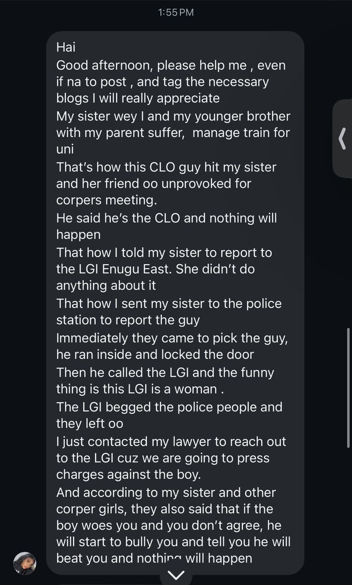 Joiceoflagos's tweet photo. Good evening everyone 😭
I’m begging everyone with so much fear and tears in my eyes😭
My friends sister was harrassed and they’re trying to sweep it under the carpet because an official of NYSC is involved 

She called police for him and he said nothing will happen to him and…. https://t.co/HOMPd83KX1