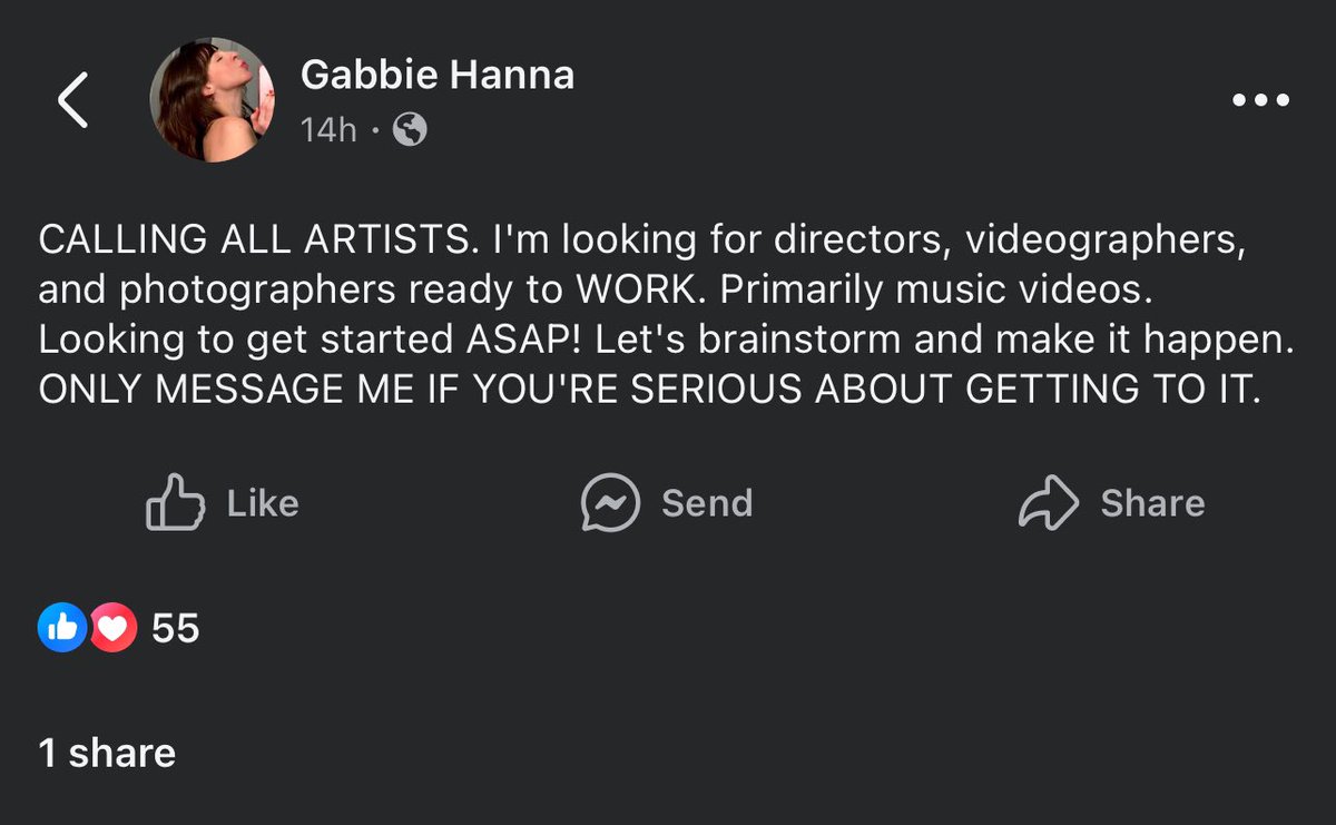 GJhUpdates's tweet photo. ‼️| New Music Videos Incoming??

Gabbie Hanna has posted on her personal Facebook page calling out for local PA videographers/directors for an upcoming music video! If plans work out, we’ll be getting a proper budget music video since the release of “You Oughta Know” https://t.co/kN7rOUGBUZ