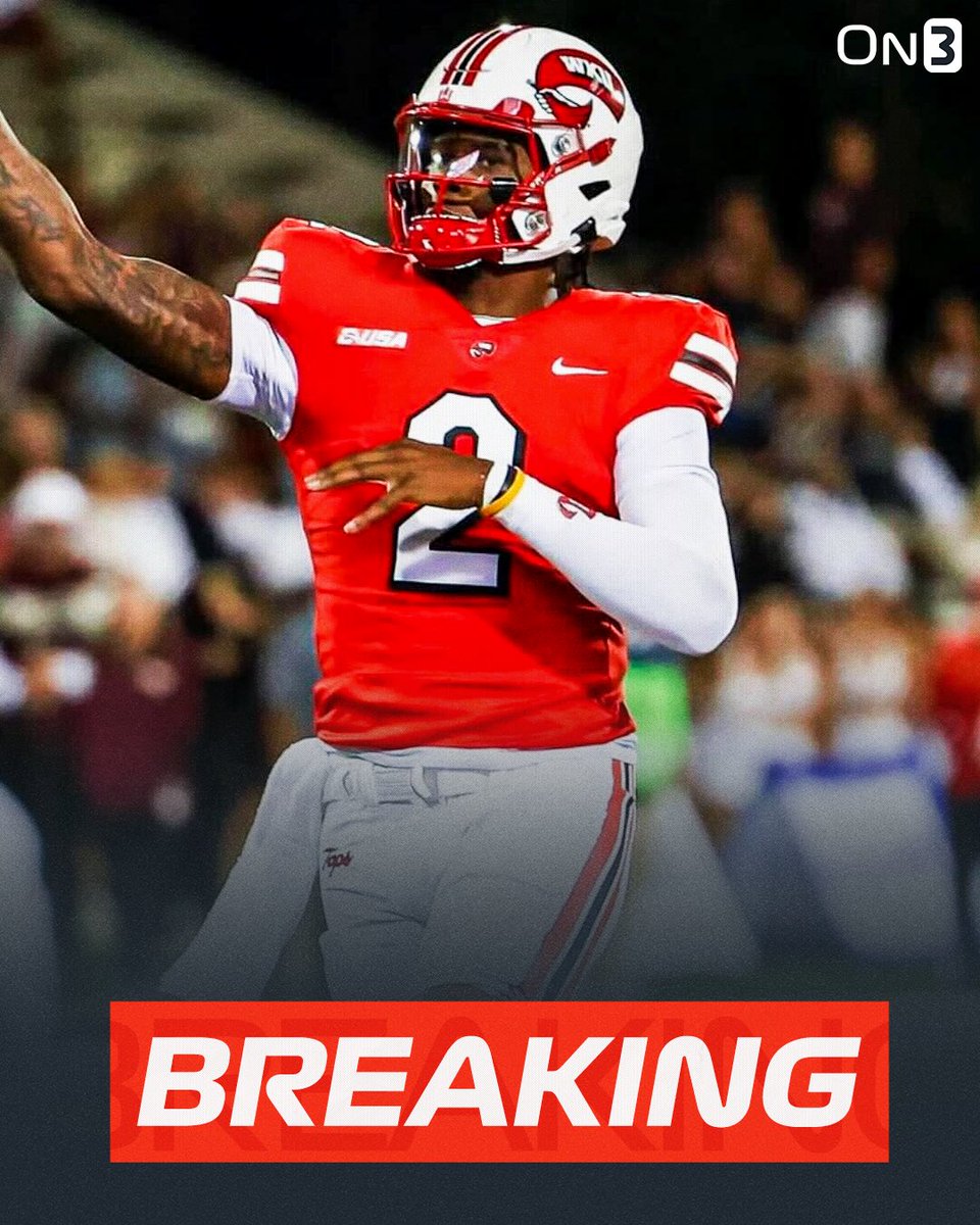 On3's tweet photo. NEWS: Western Kentucky QB TJ Finley announced his plans to enter the NCAA Transfer Portal again👀

The former LSU, Auburn and Texas State transfer has passed for 6,128 yards and 37 TDs in five seasons. 

https://t.co/zLAxuIIZCW