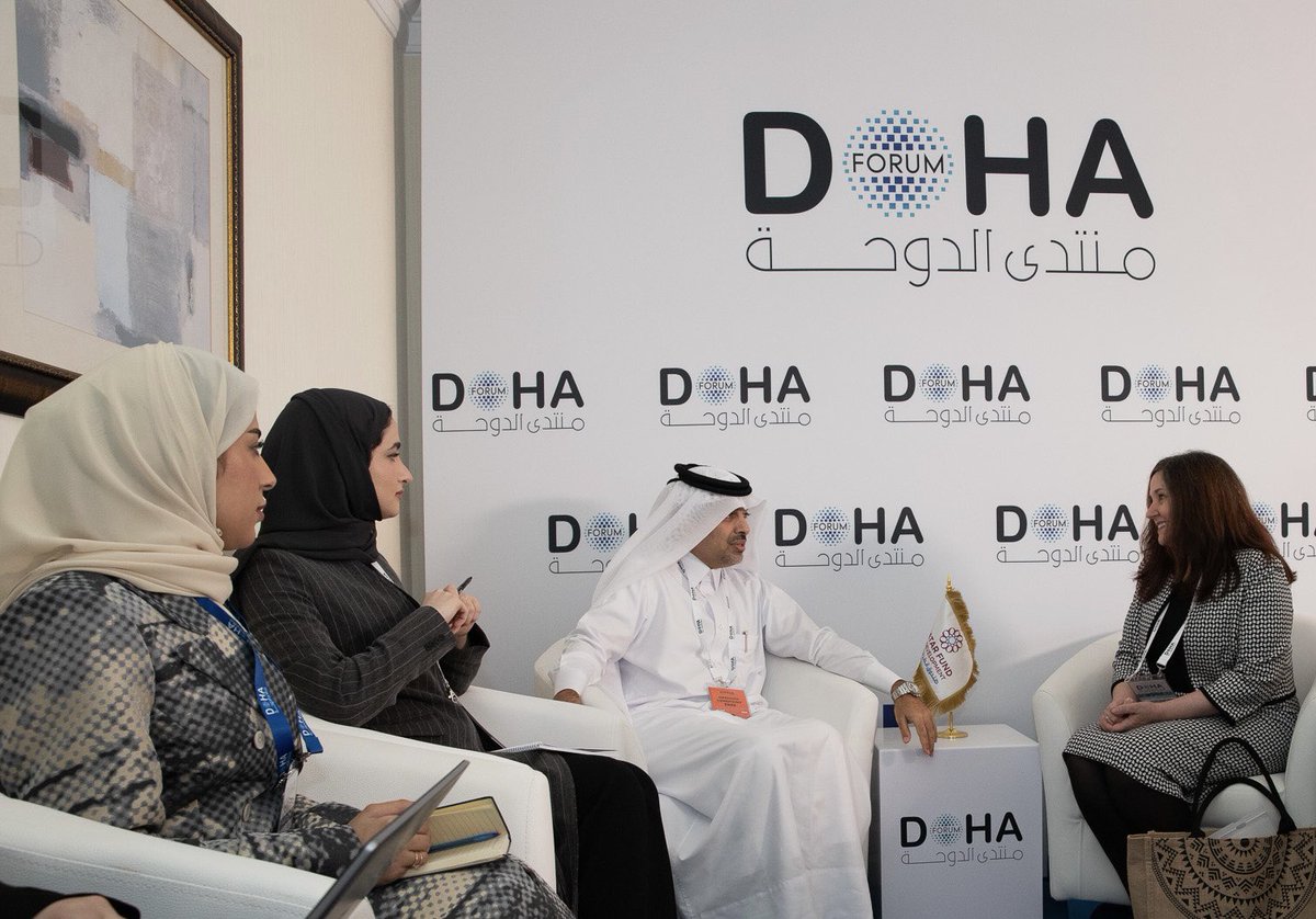 On the sidelines of the Doha Forum, Mr. Fahad Al-Sulaiti, Director General of QFFD, met with Ms. Celeste Drake, Deputy Director-General of the International Labour Organization. During the meeting, they discussed mutual priorities in advancing sustainable economic development,