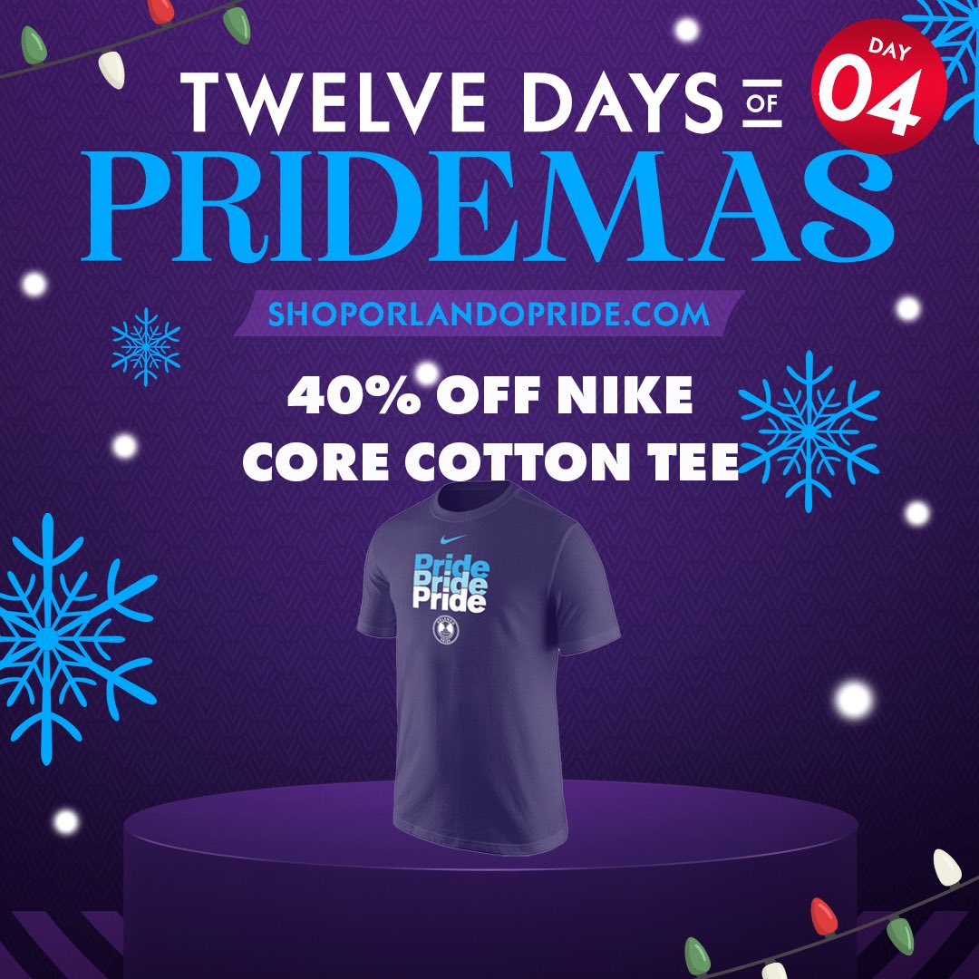 ShopORLPride's tweet image. 🎶On the fourth day of Pridemas, the Pride gave to me: 40% Off Nike Core Cotton Tee!
🛍️ shoporlandopride.com/products/2024-…