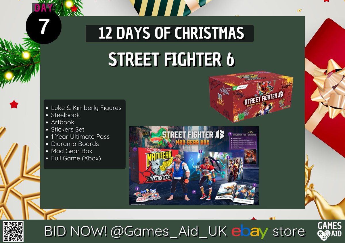 GamesAid's tweet photo. Kicking into 7 day of 12 days of christmas🎄
The Street Fighter 6 Mad Gear Box 🎁
FIGHT NOW! 👊
👇
https://t.co/9QiYFY1rNh
#Streetfighter #12daysofchristmas #ebay #madgearbox #gamesaid https://t.co/ZBkAHK2NVn