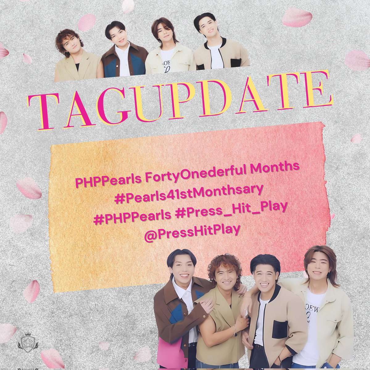 PHPPearls's tweet photo. [ TAG UPDATE ]

Let's celebrate our monthsary by using our tags below. 🥳💛

PHPPearls FortyOnederful Months
#Pearls41stMonthsary
#PHPPearls #Press_Hit_Play
@PressHitPlay https://t.co/bFPjvqiuca