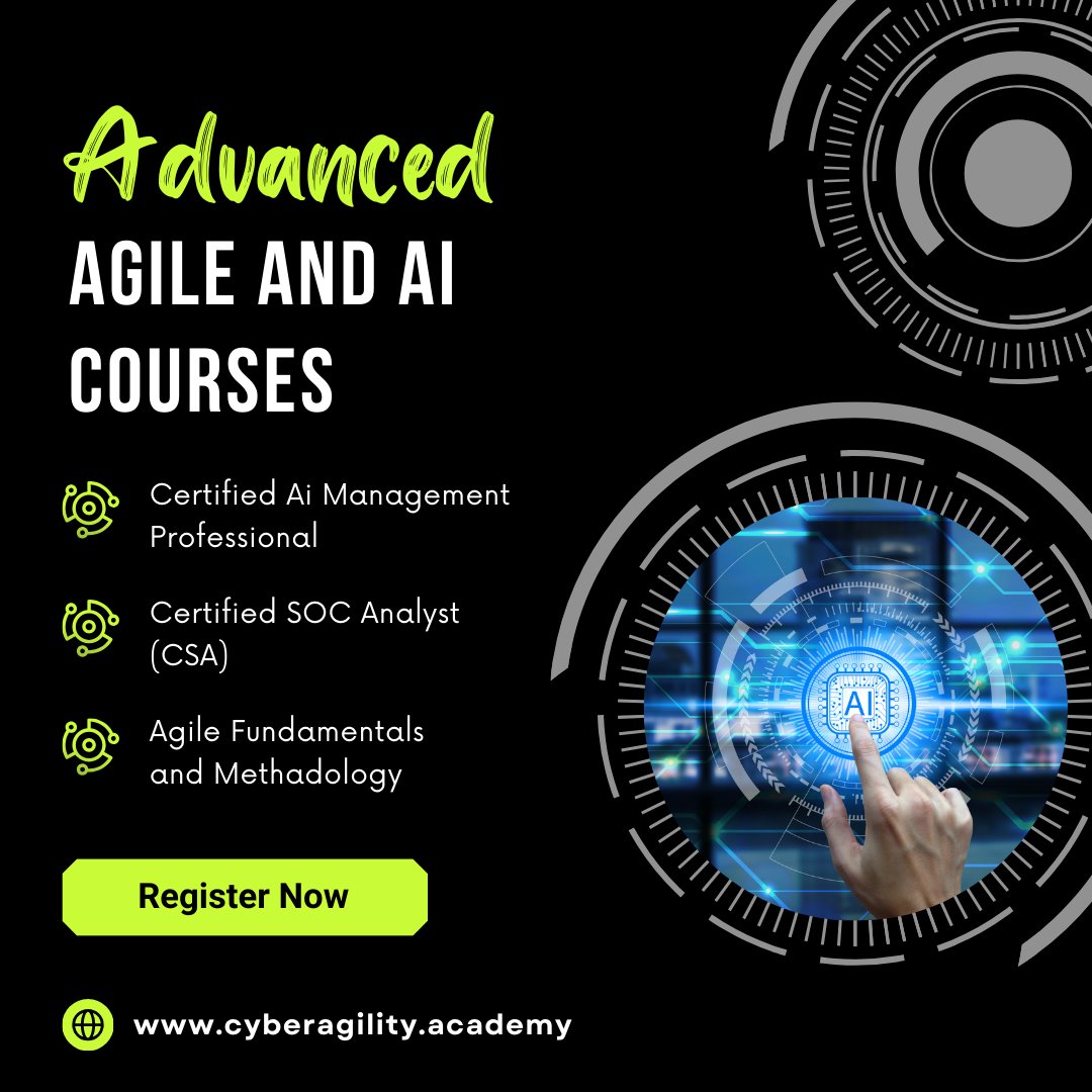 Cyber_agility's tweet image. These certified Agile and AI courses will give you the tools to lead, analyze, and excel in today’s ever-evolving tech landscape! 🤖

The first class starts on December 9th! 📅

Register Now! 👇
cyberagility.academy/training-calen…

#AgileFundamentals #AIManagement #SOCAnalyst #CyberAgility