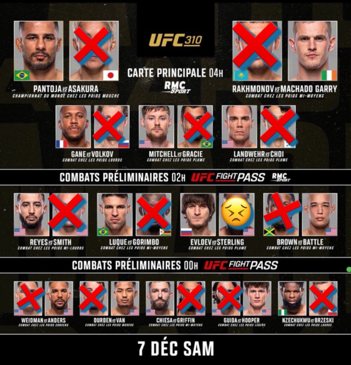 MMA__TIME's tweet photo. Prono pr ce soir ( j’espère me tromper sur Sterling 🥲) https://t.co/c08Z9yNM8b