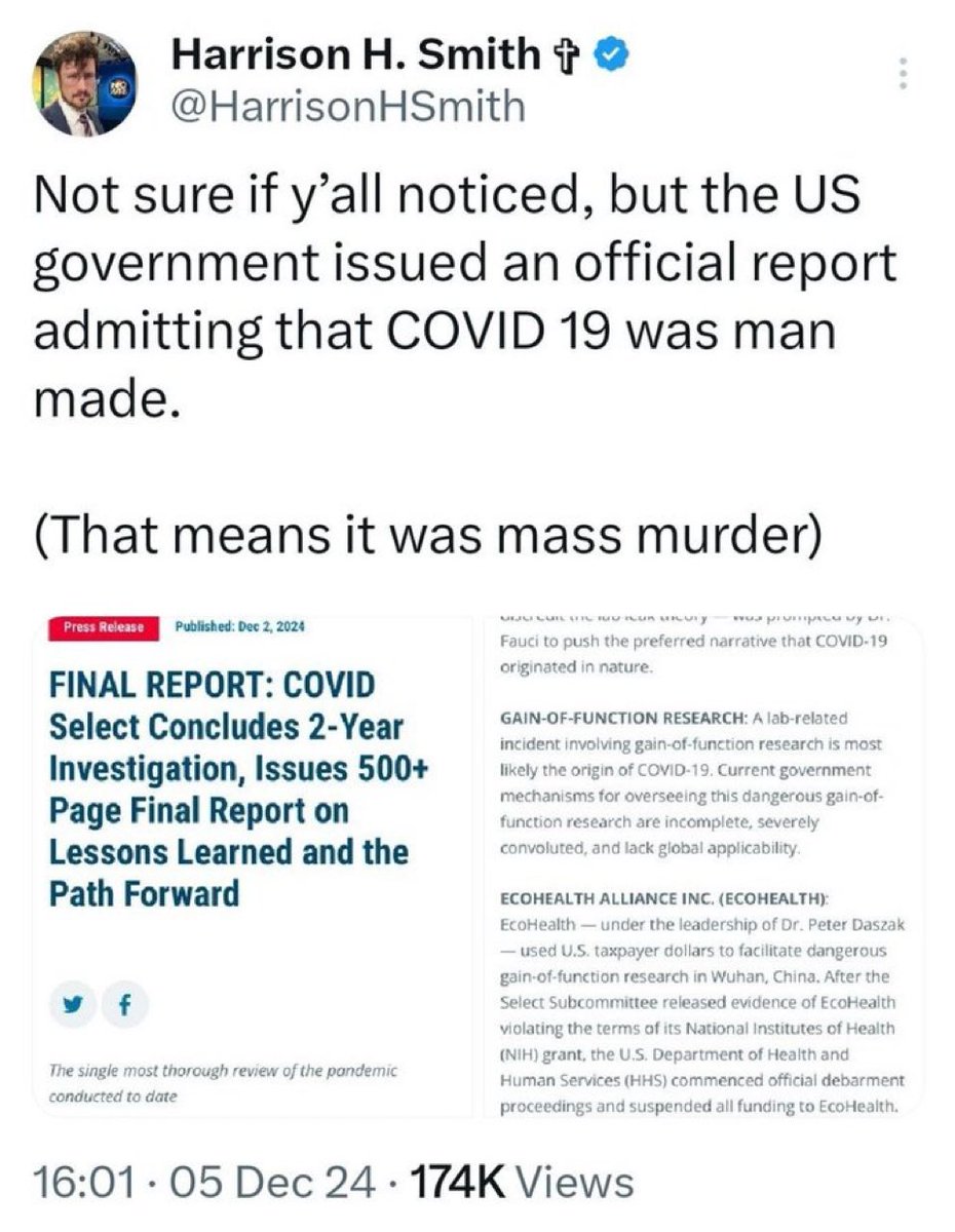 liz_churchill10's tweet photo. NO PARDONS for Dr. Fauci. He’s murdered MILLIONS of people. https://t.co/El5M2yQSuU