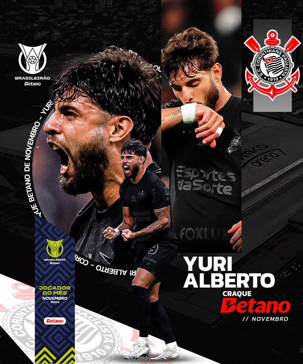 Brasileirao's tweet photo. Artilheiro do Timão! Yuri Alberto foi eleito o Craque @Betano_BR do mês de novembro no @brasileirao! https://t.co/oHIFiloie4
