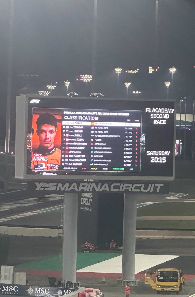 So proud to be here at the #AbuDhabiGP and to witness <a href="/LandoNorris/">Lando Norris</a> pole and <a href="/McLarenF1/">McLaren</a> 1-2 with <a href="/OscarPiastri/">Oscar Piastri</a> 🧡 #lfg