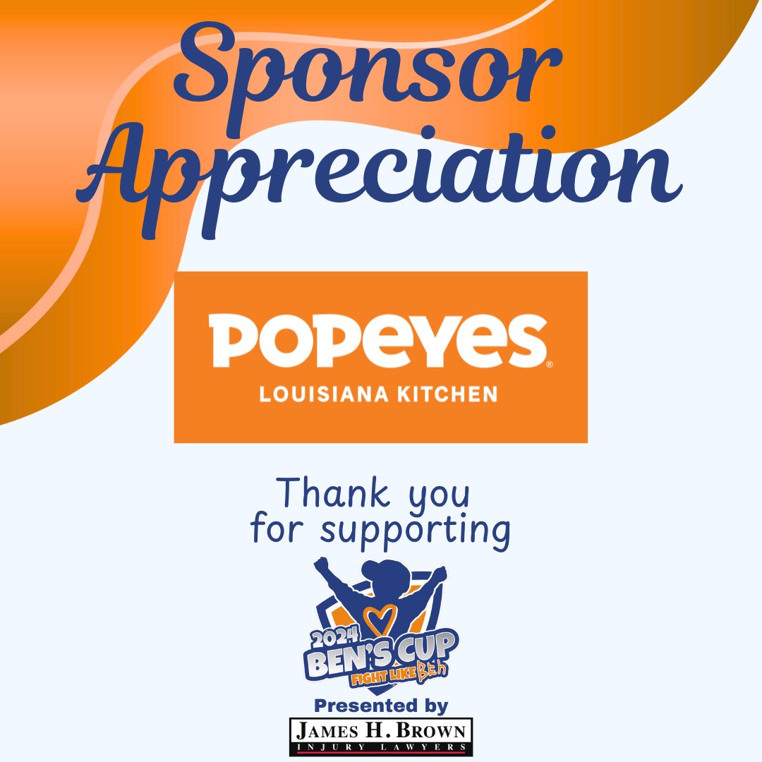 Ben’s Cup, wouldn’t be possible without our incredible Sponsors. Thank you Popeyes Edmonton for supporting us to help make this year’s tournament a huge success!

Ben’s Cup is proudly presented by @jameshbrowninjurylawyers