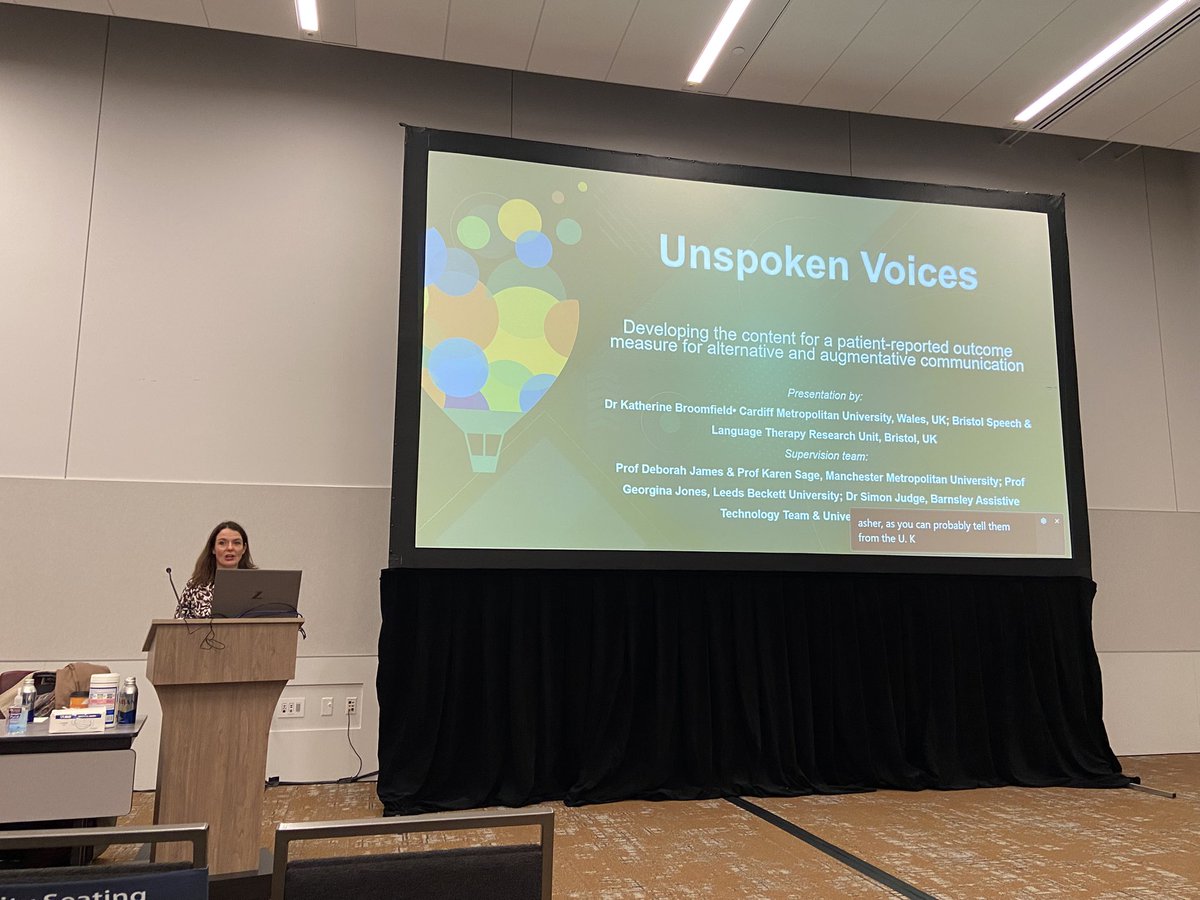 sarahhayward25's tweet image. @KathBroomfield presents her fantastic @NIHRresearch PhD developing the content of a PROM for AAC #asha2024 @RCSLTResearch @Bristol_SLTRU @cardiffmet