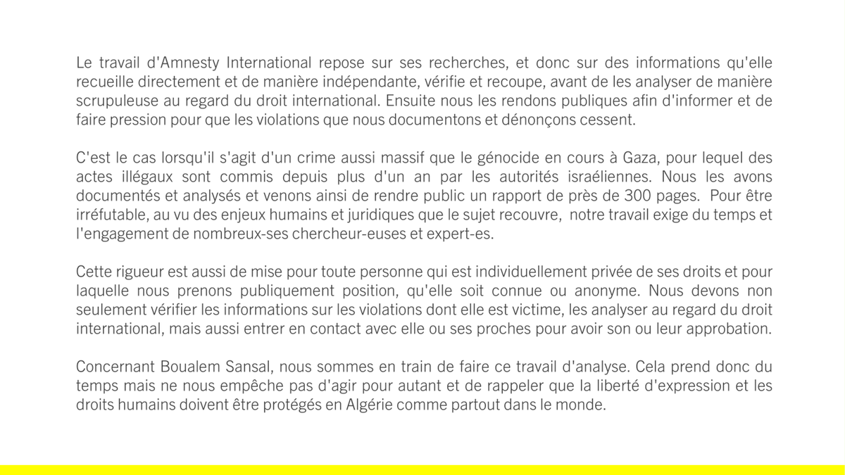 Quelle que soit la densité de l’actualité, quelles que soient les pressions ou les critiques, nous ne changerons pas notre façon de faire : que ce soit pour nommer un génocide ou défendre une personne arbitrairement arrêtée, notre travail se doit (1/2)