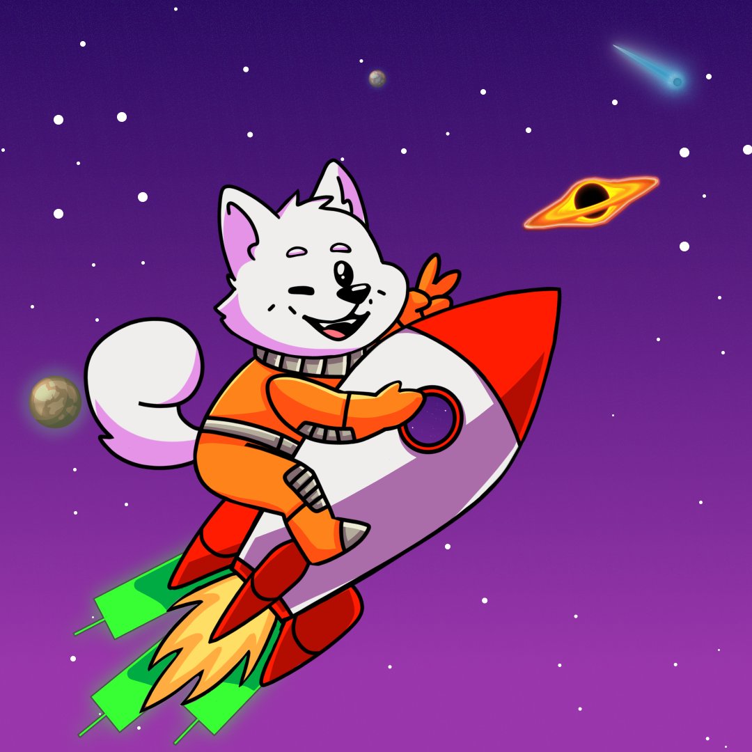 MoonDogMission's tweet photo. Even though it's the weekend, MoonDog isn't taking a break and is still racing towards the sun because he must be the first to reach it! 

 🔍 Wait, something is visible in the distance—it looks like a black hole..

 ☀️ Woof from the Moon to the SUN with #MOONDOG!