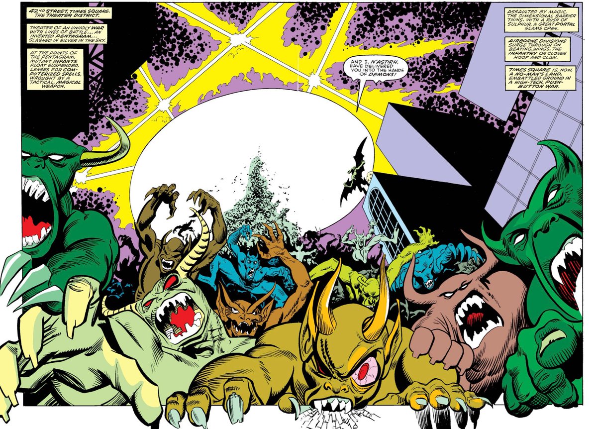 MarvelDailyArt's tweet photo. We’re getting multiple perspectives on the same scene in all the different comics. In this one, the demons are so excited that they’re chewing on the edge of the panel! #marvel #xterminators https://t.co/2VGrdbg6D2