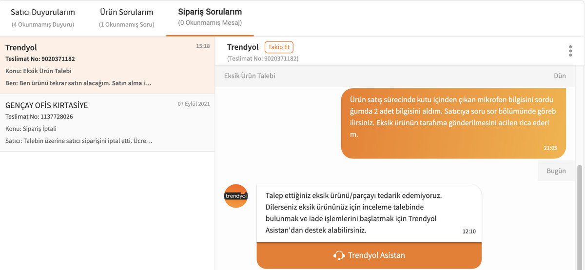 Trendyol'un müthiş kandırmacası. Ekte görüldüğü gibi ürün adeti bilgisini 2 adet deniyor, kargodan 1 adet çıkıyor. Sonra eksik ürünü istediğimde ürün tedarik edilelmiyor deniyor. Büyük bir kandırmaca. #trendyol  <a href="/Trendyol/">Trendyol</a> <a href="/TrendyolDestek/">Trendyol Destek</a>