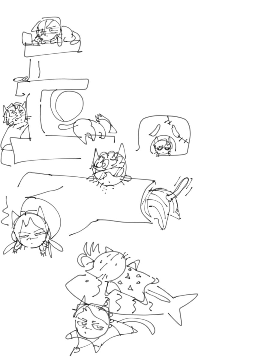 encyenc's tweet image. La squadra + neko atsume 
(my brain stopped working 2 days ago)