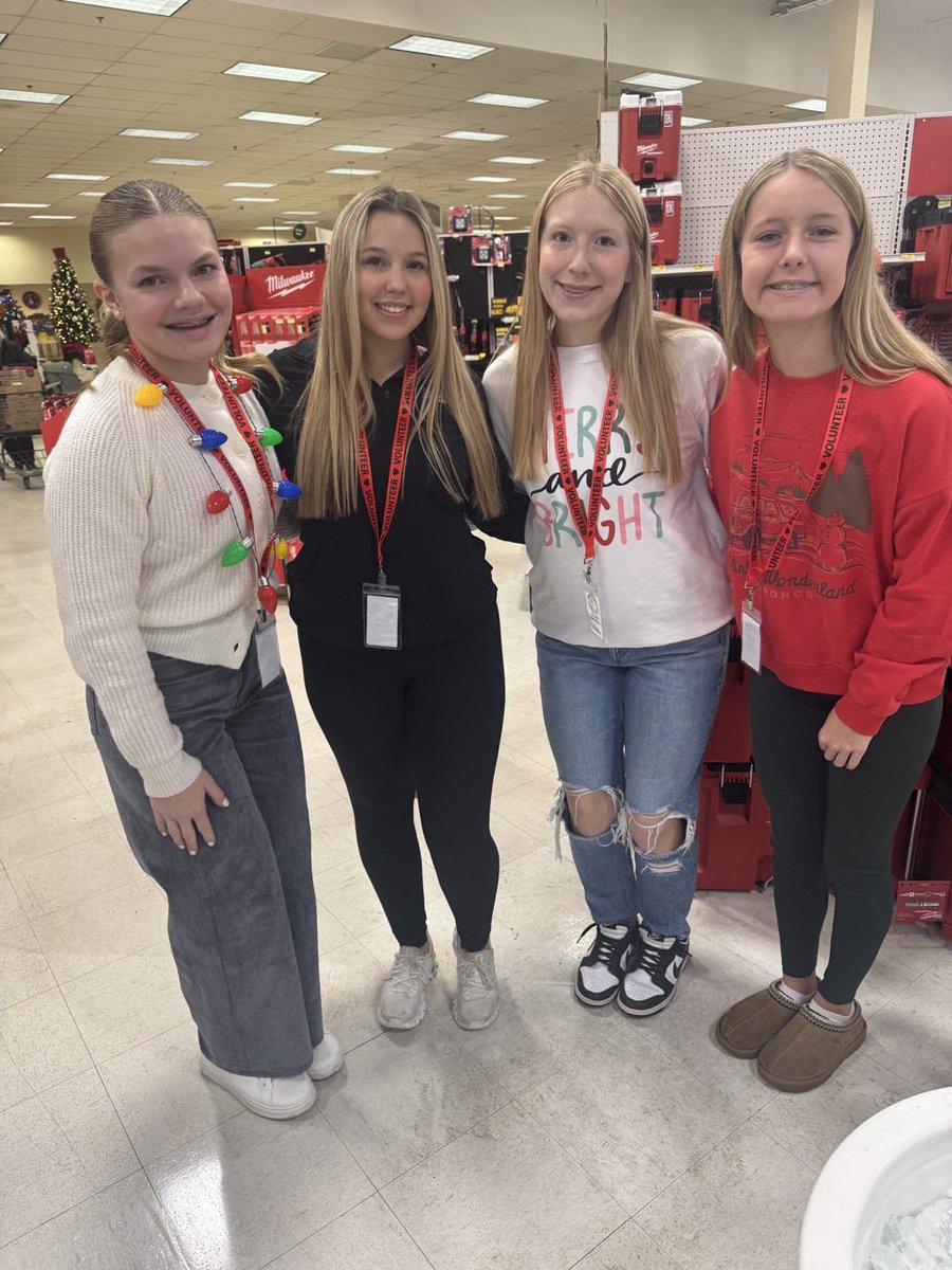 We love seeing our cheerleaders out and about in the community! Bailey &amp; JoJo (MHS) and Lillian &amp; Kaylee (BMS) are volunteering with the Care Train of Union County today at their annual auction ❤️💙🦁 #ptbm