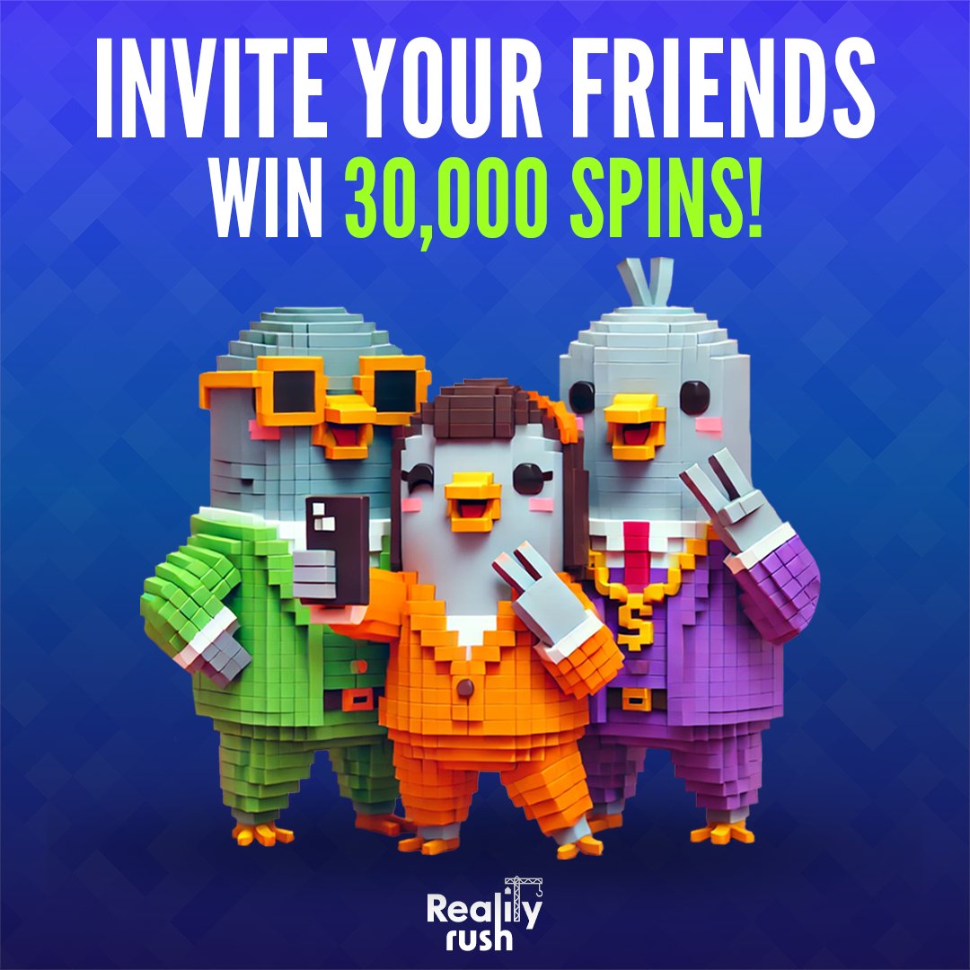 realityrushgame's tweet photo. 🎉 Top Referrer Event is Live! 🎉

🏆 Win up to 30,000 Spins! Invite your friends and climb the leaderboard for incredible prizes.

🎁 Prize Pool:
🥇 1st Place: 30,000 Spins
🥈 2nd Place: 10,000 Spins
🥉 3rd Place: 5,000 Spins
🏅 4th-10th: 1,000 Spins
🏅 11th-20th: 500 Spins
🏅 21st-50th: 250 Spins
✨ 51st-100th: 10 Spins
🎉 Every participant: 1 Spin

⏳ Deadline: 23:59 UTC, 22.12.2024

💡 How to Win: Every friend counts, every level up matters. Start inviting now and claim your rewards! 🚀

🎮 Join now: https://t.co/7aqFf8Ix58