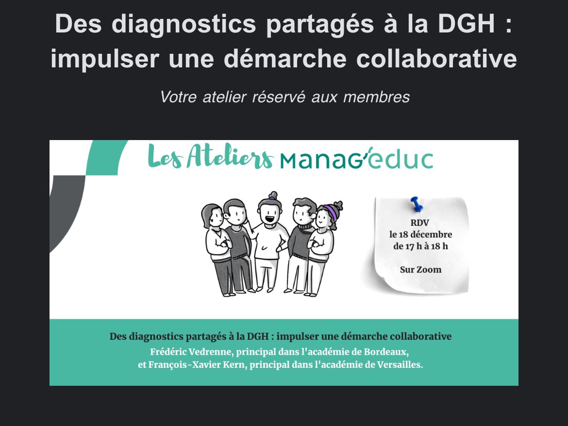 fred_vedrenne's tweet image. #PartagePerdir J’animerai avec Francois Xavier Kern un atelier de @ManagEduc sur la démarche « des diagnostics partagés à la DHG » ou comment faire sens pour co-construire. Rdv le mercredi 18 décembre à 17h