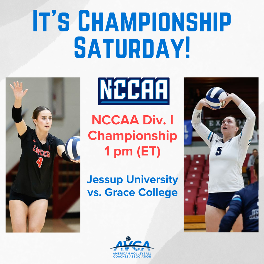 AVCAVolleyball's tweet photo. The NCCAA Division I Championship final is set!
@GraceLancers and @Jessup_WVB will play at 1pm Eastern in Lookout, MO, to see who takes home the hardware.
Watch info: https://t.co/GLxe2d2g50
#WeAreAVCA #TheNCCAA https://t.co/q5brgnE0st