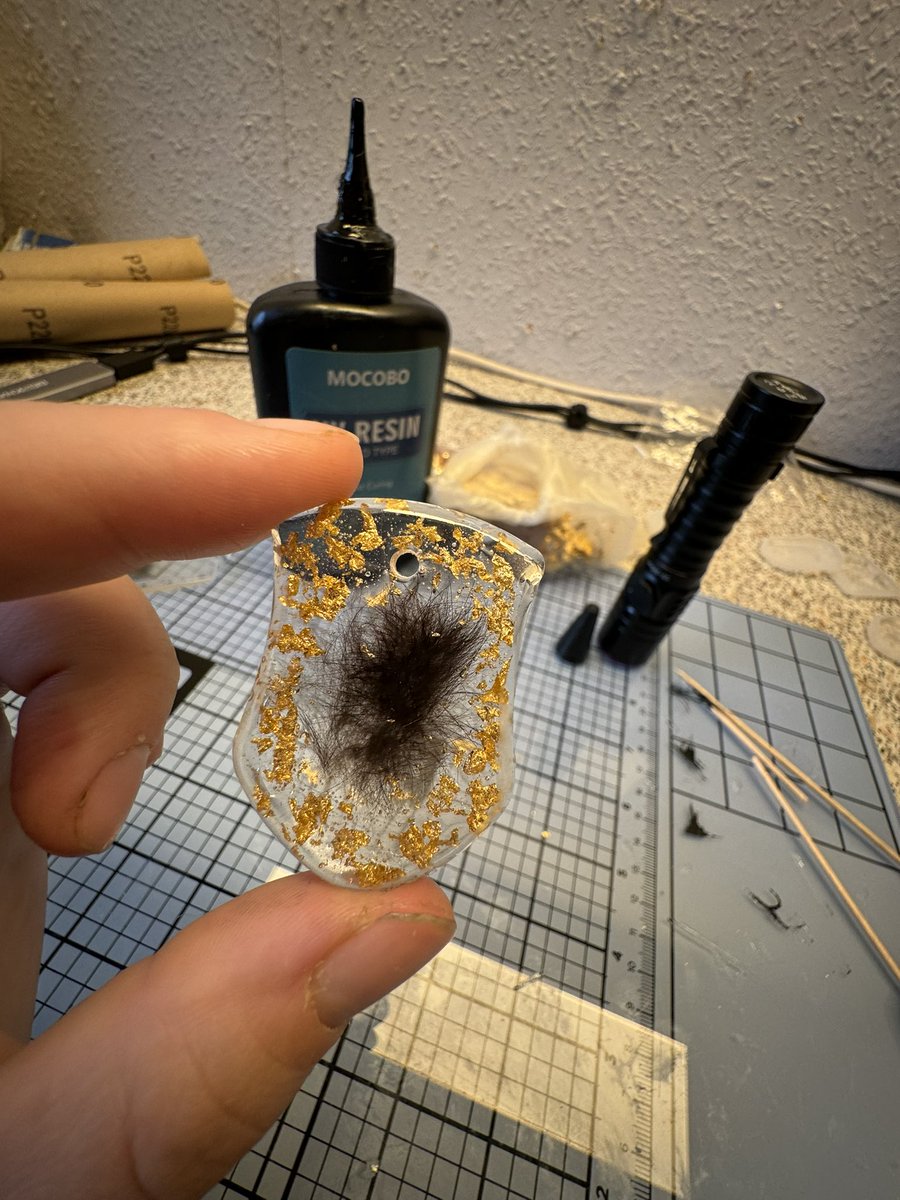 WildMarischia's tweet photo. Since I’m sick. But lying in bed is too boring. I once tested something with uv resin. Which I have recently. And with fur from our cats. That I collected as a memory 🥰 Bobby was diagnosed with cancer https://t.co/AaSbIAN6f8