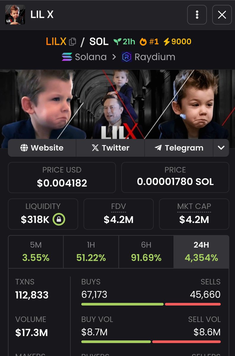 If you missed #Pnut , 
You shouldn't miss $LILX 🚀 🔥 
Only 4M MCAP, 50M is inevitable 🔥💥 

CA: BxjAigUiVaeKobgDZA8W3NVb2BMS52TYd8F7ejrUpump