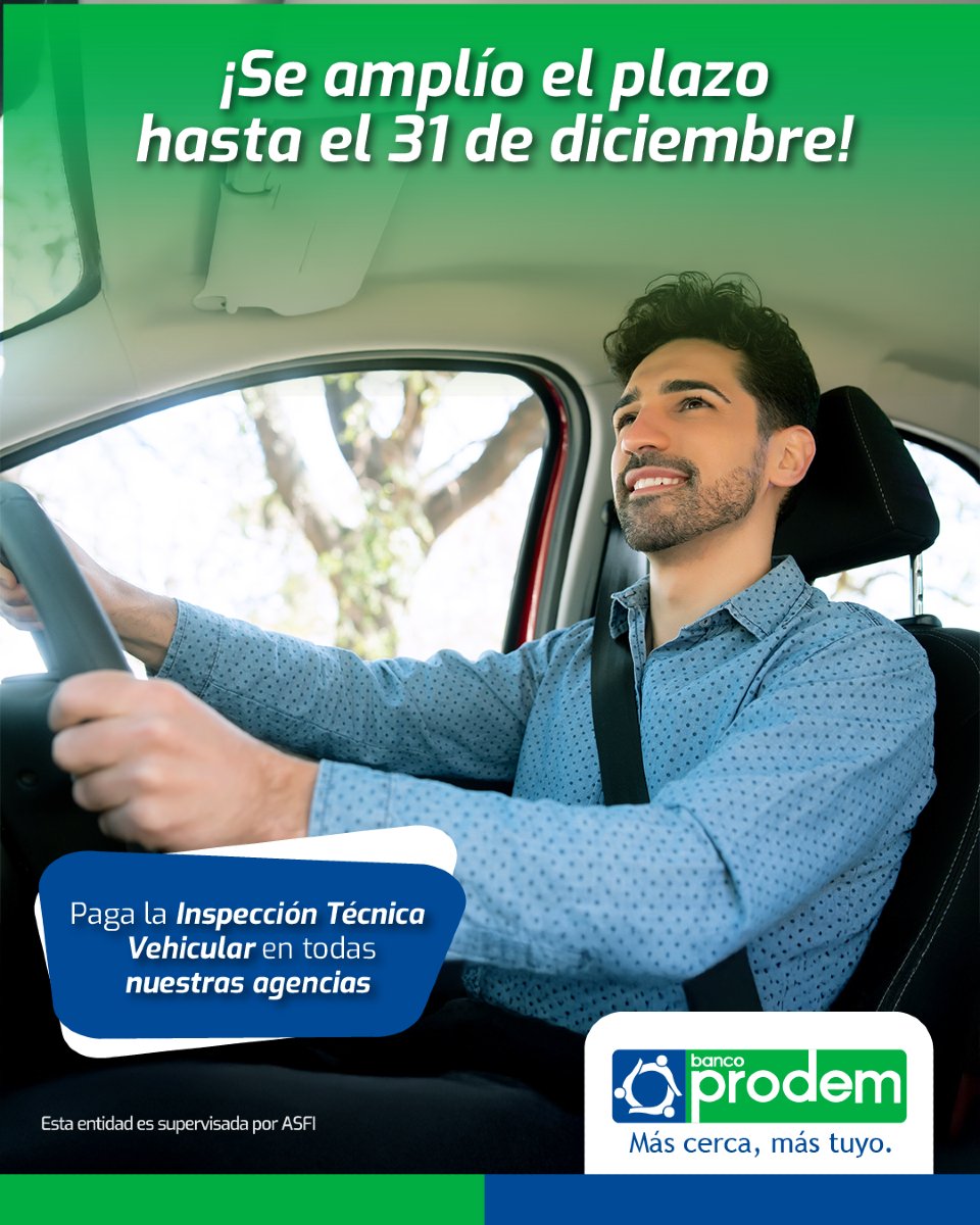 🚗 ¡Buenas noticias para todos los conductores!
Se ha ampliado el plazo de la Inspección Técnica Vehicular hasta el 31 de diciembre de 2024. Puedes realizar el pago de este servicio en cualquiera de nuestras agencias a nivel nacional. 🏦