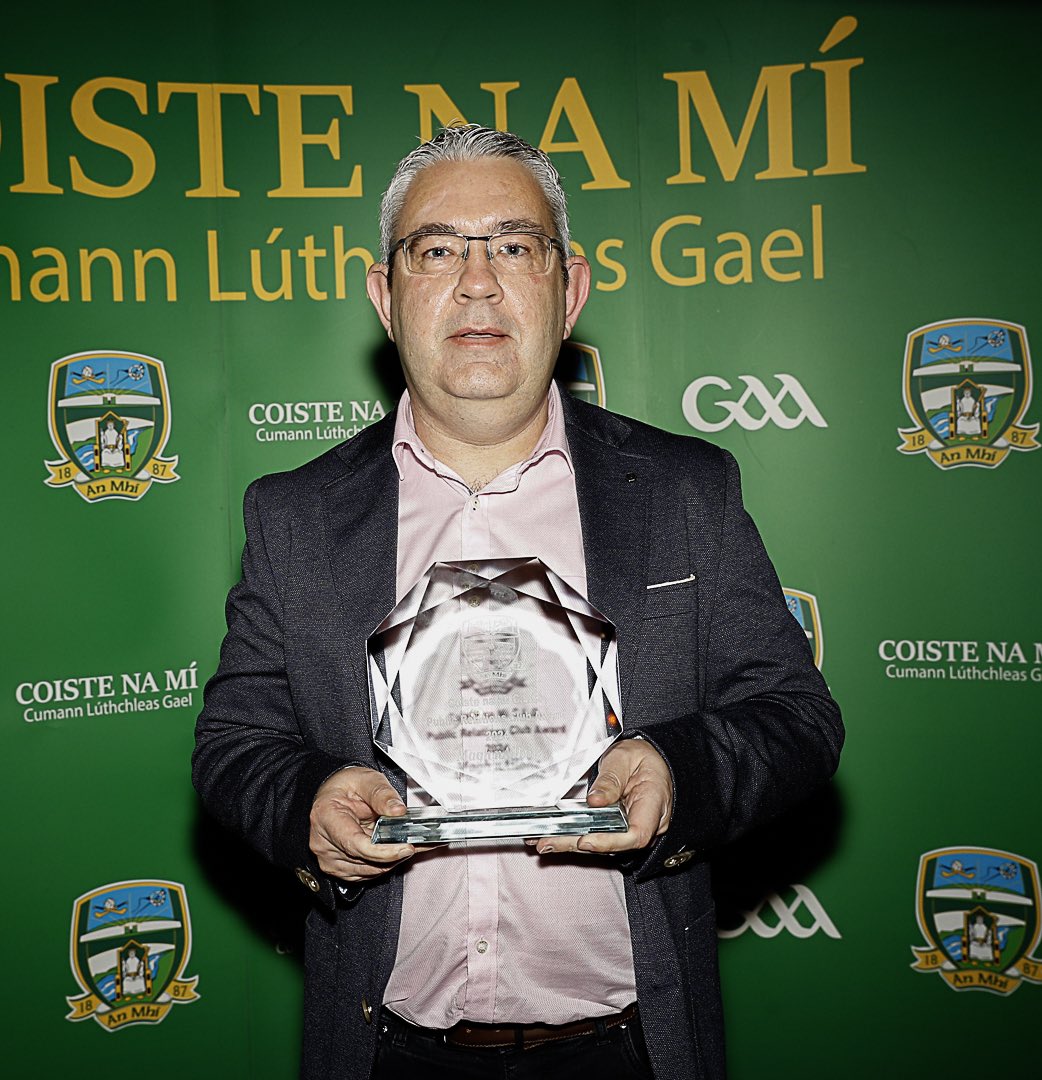MeathGAA's tweet photo. Paul Greene accepted the Public Relations Award on behalf of @MoynalveyGFC at last nights Annual Awards dinner. 

Paul has been one of the leading PRO’s in Meath for a number of years &amp; picked up the award for a 2nd time.

📸’s courtesy Paula Greif/www.sportsaction.ie

#MeathGAA https://t.co/jMUNiJLHFR