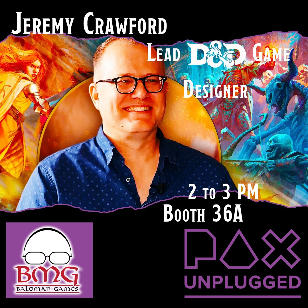 baldmangames's tweet image. SPECIAL ANNOUNCEMENT 📣. Want a copy of your @Wizards_DnD tome signed? Don’t miss a special visit from Jeremy Crawford at our Merch booth 36 A! Jeremy will be offering signings from 2 to 3 EST! @pax