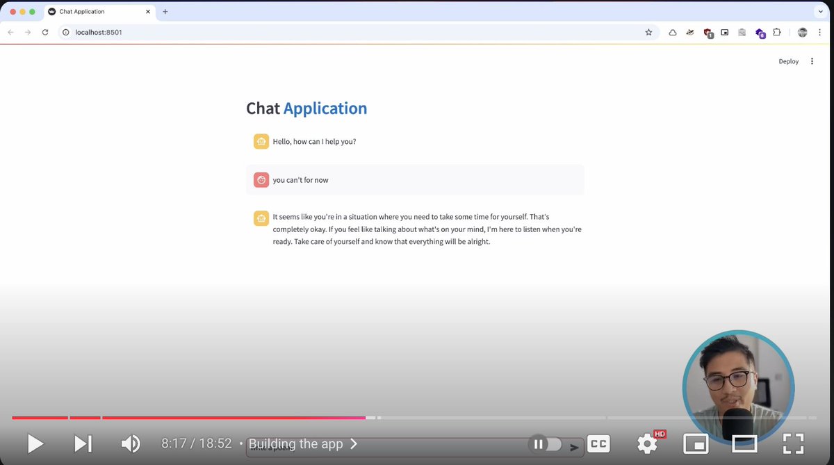 LangChain's tweet photo. 🗨️ Build your own Chat Application | Ollama + LangChain + Streamlit

In this video, you'll learn how to build a robust chat application using local large language models.

Uses Ollama to access local models, and Streamlit to add a UI

https://t.co/U4IkLEm89k https://t.co/L5hZpcDQWN