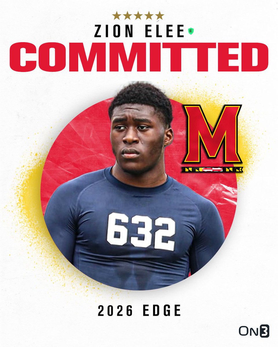 On3 Recruits (@on3recruits) on Twitter photo 🚨BREAKING🚨 2026 5-star EDGE Zion Elee has committed to Maryland🐢
Elee is the No. 1 overall prospect in the 2026 On300⭐️
More from <a href="/SWiltfong_/">Steve Wiltfong</a>: on3.com/news/zion-elee… 🚨BREAKING🚨 2026 5-star EDGE Zion Elee has committed to Maryland🐢
Elee is the No. 1 overall prospect in the 2026 On300⭐️
More from <a href="/SWiltfong_/">Steve Wiltfong</a>: on3.com/news/zion-elee…