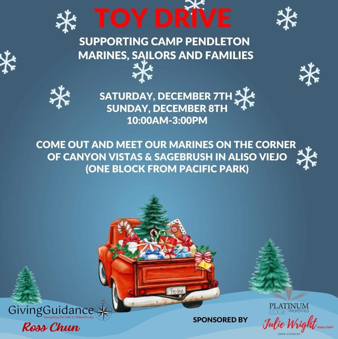 Join us today and tomorrow and help make the holidays joyous and bright for the Camp Pendleton Marines, Sailors and their families!