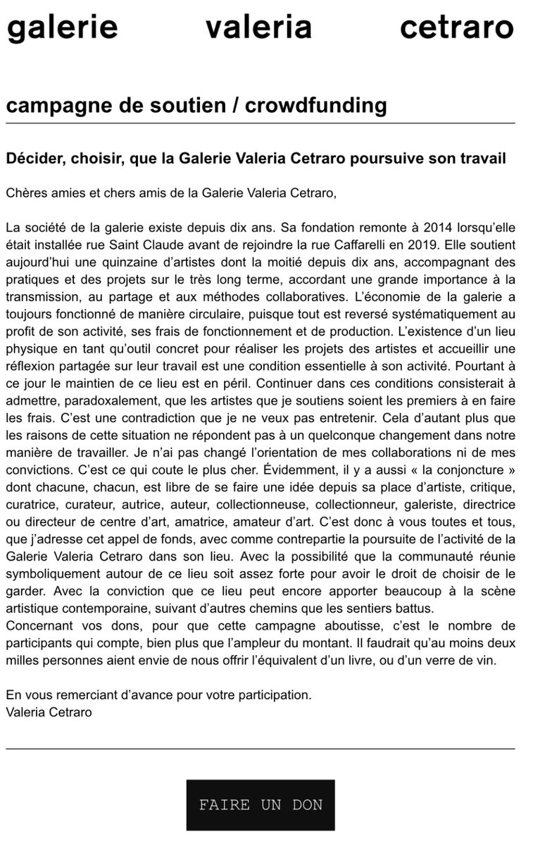 Décider, choisir, que la Galerie Valeria Cetraro poursuive son travail #GrowOrGo fr.ulule.com/pour-que-la-ga… #ulule #crowdfunding