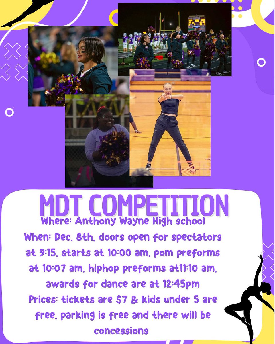 Our first competition of the year is tomorrow, please come join us at Anthony Wayne highschool at 10 am!! We will be performing our Pom and Hiphop routine! 💜💛