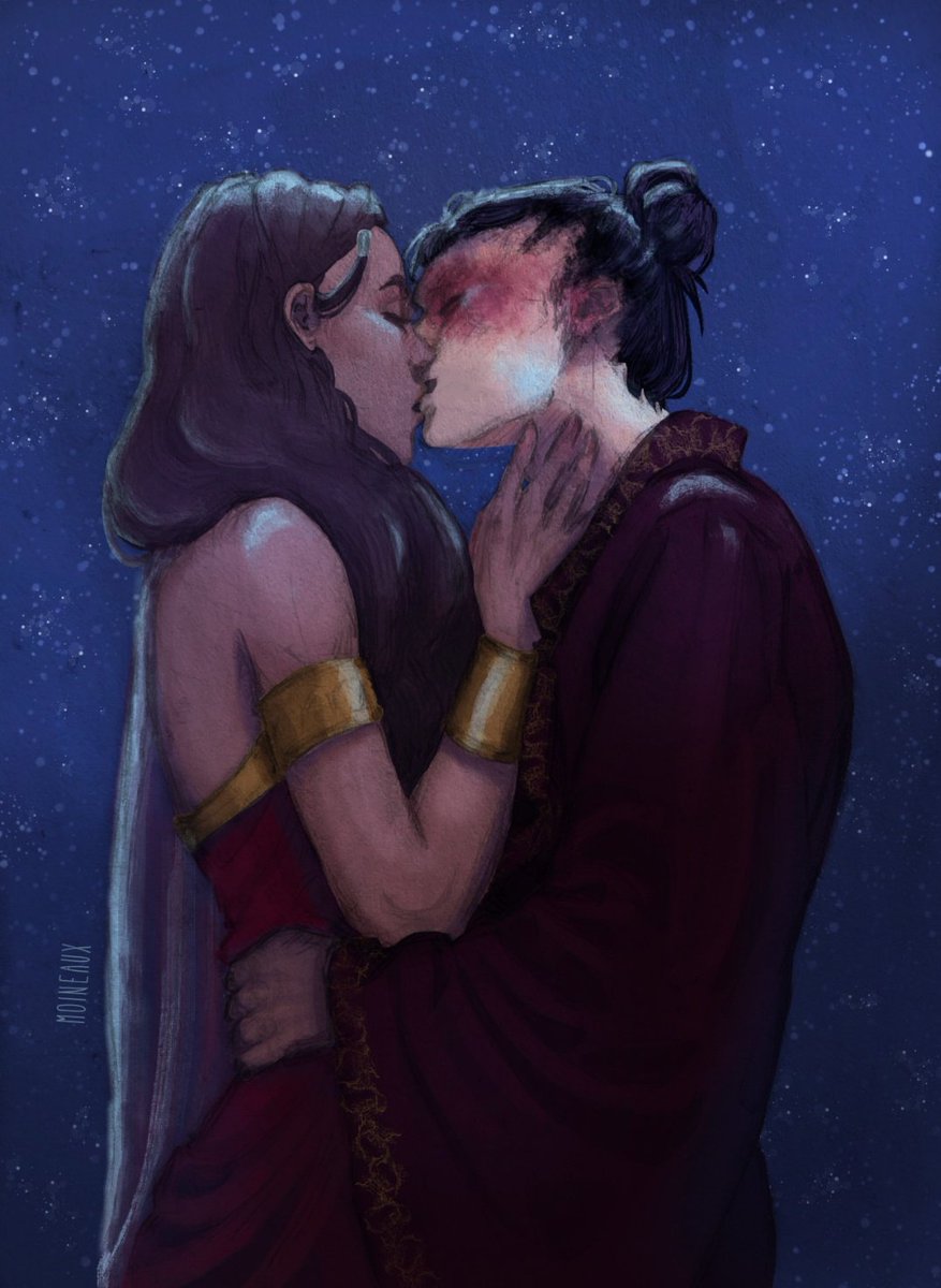 zutarathinker's tweet photo. STUNNING Katara &amp; Zuko against a starry background 

🎨:arctik-fox on Tumblr for Zutara Week 2024! https://t.co/q64jCCkRVT