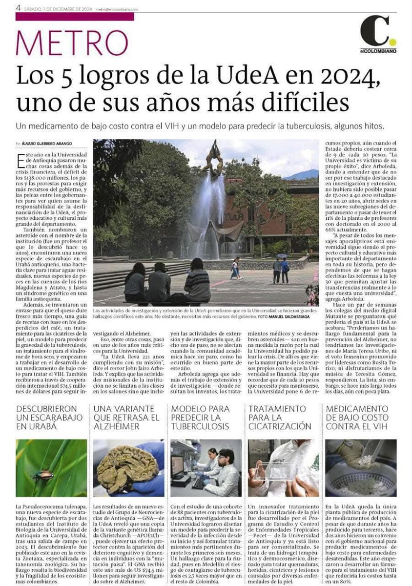 Hemos tenido un año difícil,  pese a ello la <a href="/UdeA/">Universidad de Antioquia</a> ha mantenido vigente eso por la que es reconocida: ¡Su calidad y compromiso social! 

Estos son solo algunos de los logros que investigadoras e investigadores de nuestra amada Alma Máter han obtenido este año. ¡Mi reconocimiento!